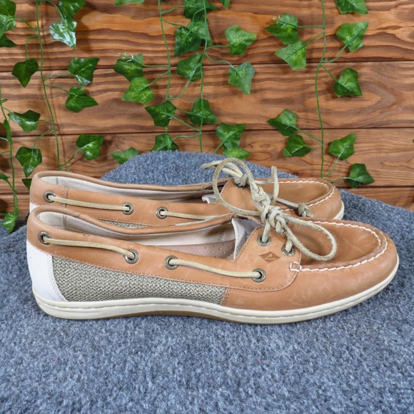 Sperry Firefish Women Casual Boat Shoe Size 9.5 Walking Tan Leather Mesh - Picture 3 of 6